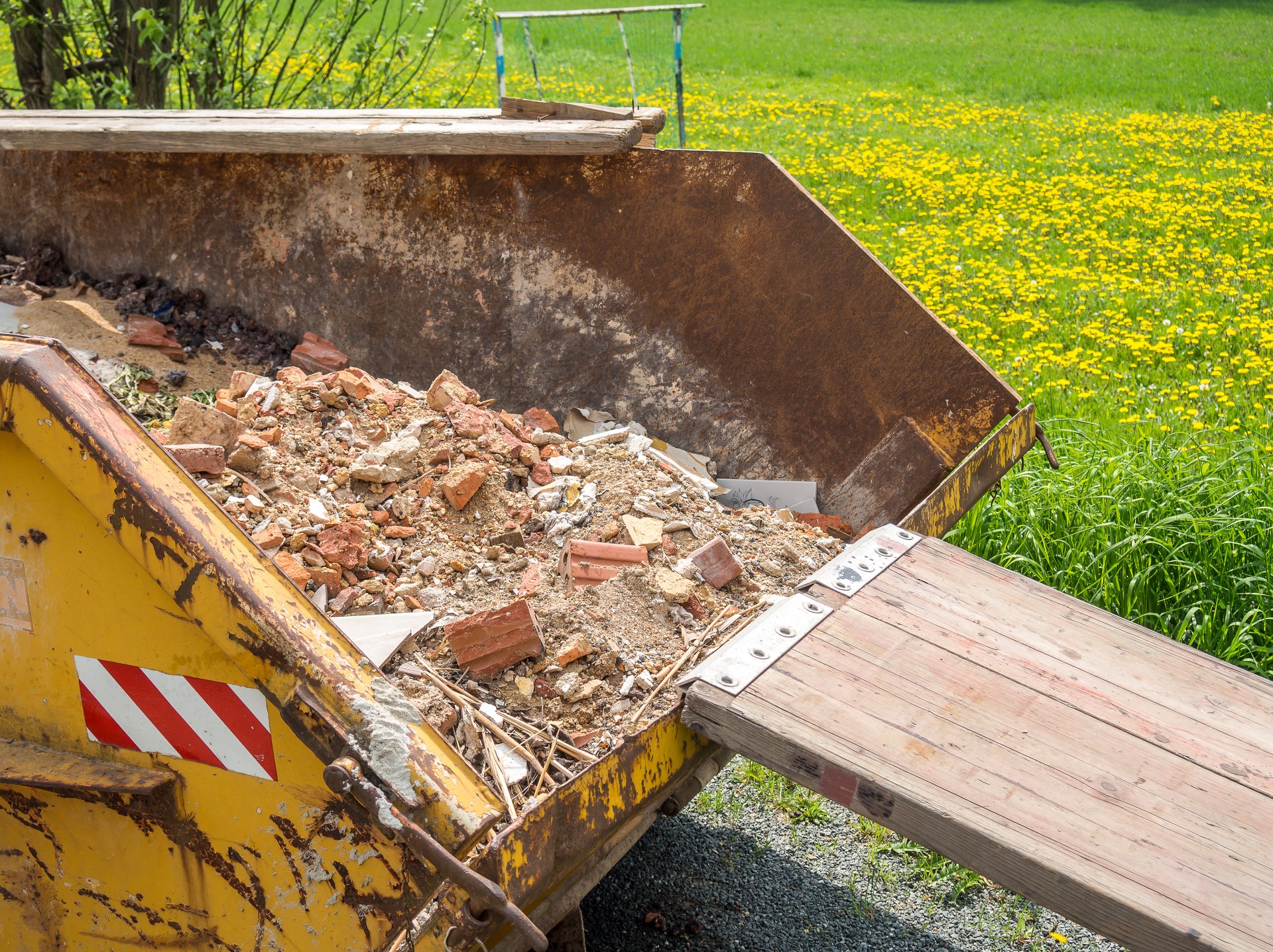 Container with building rubble